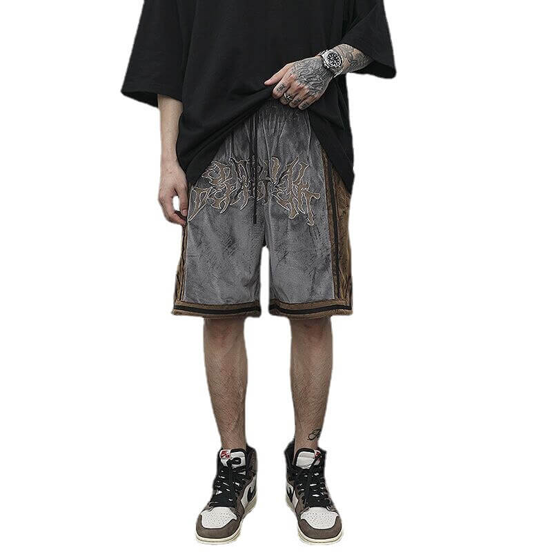 Loose Shorts with Drawstring for Men / Casual Male Embroidery Contrast Color Shorts