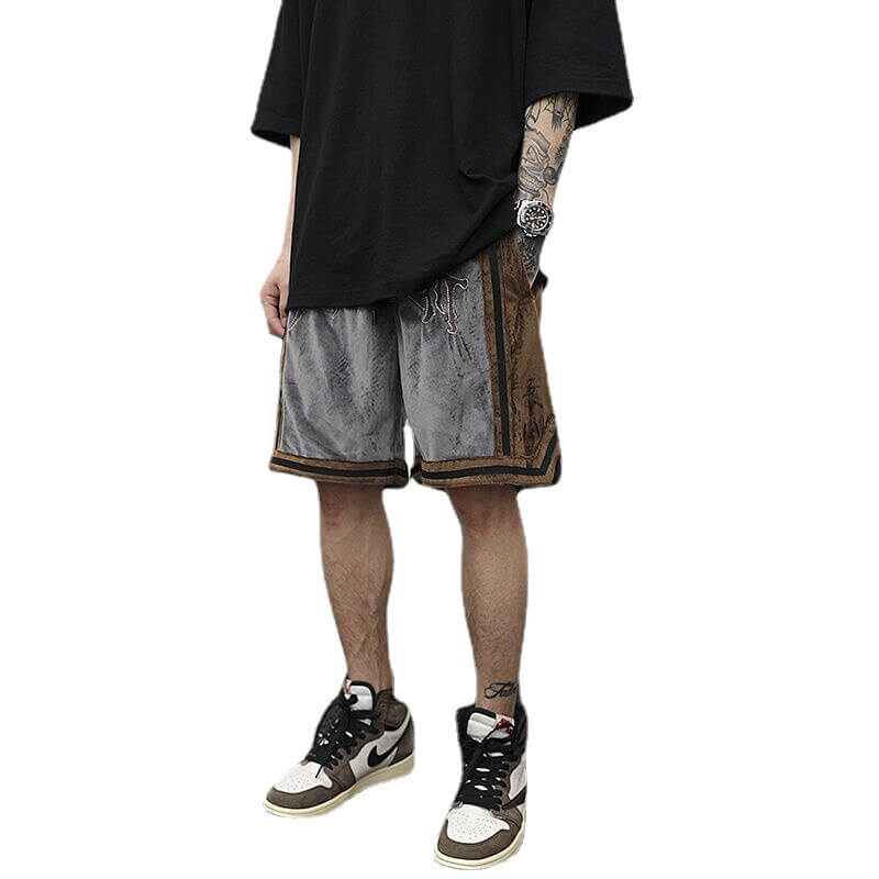 Loose Shorts with Drawstring for Men / Casual Male Embroidery Contrast Color Shorts