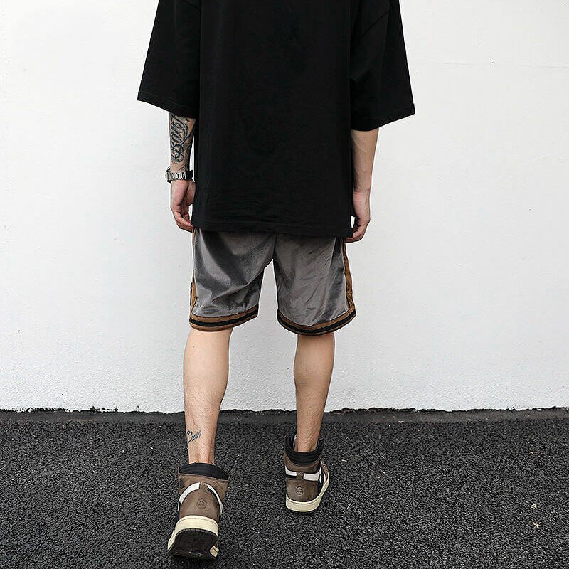 Loose Shorts with Drawstring for Men / Casual Male Embroidery Contrast Color Shorts