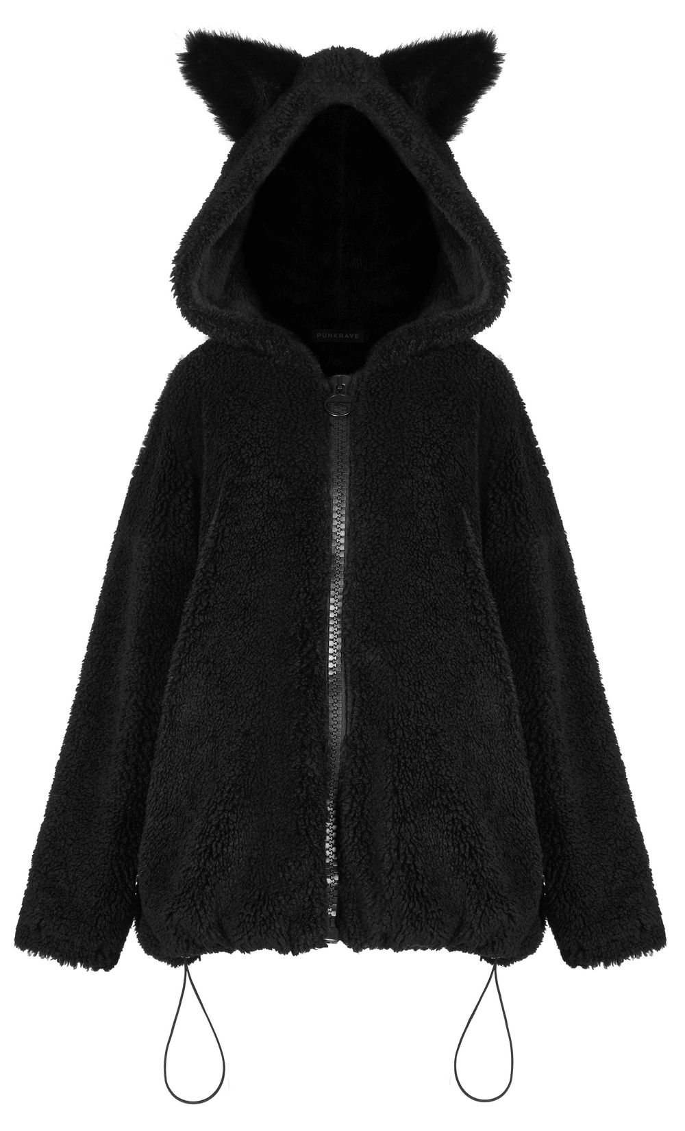 Loose Warm Fox Ear Hooded Jacket with Zipper for Women