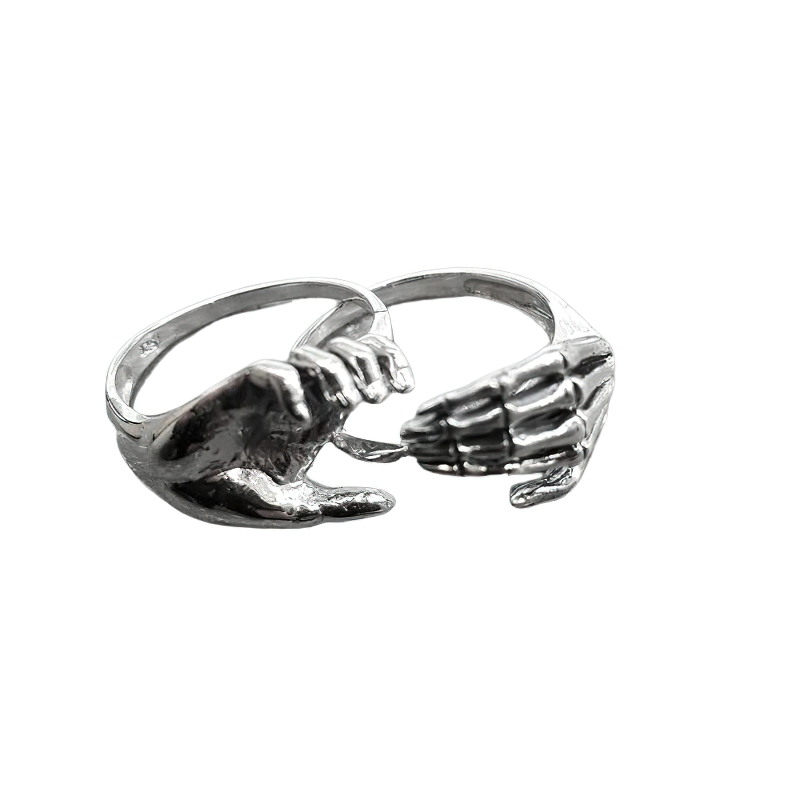 Love Couple Puzzle Ring For Men And Women / Skeleton Hands Jewelry Of Stainless Steel