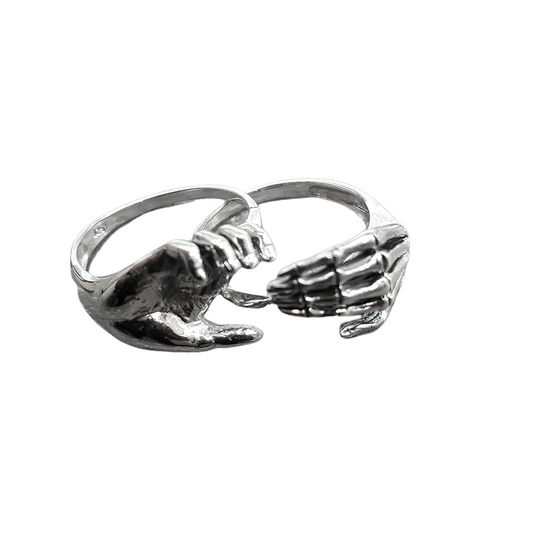 Love Couple Puzzle Ring For Men And Women / Skeleton Hands Jewelry Of Stainless Steel