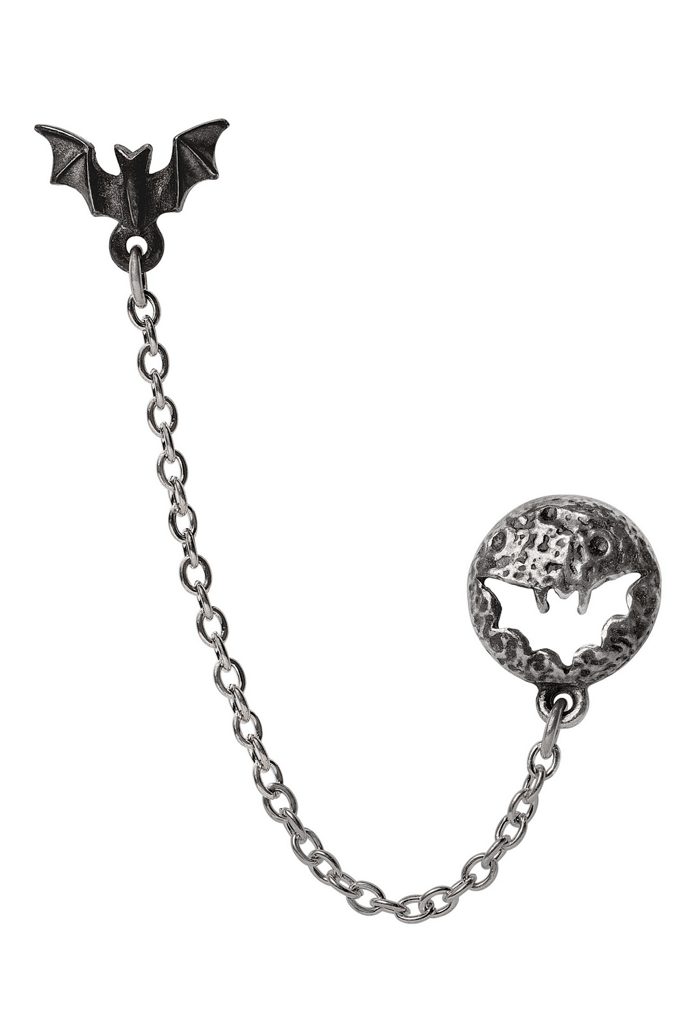 Luna Roost Moon and Bat Chain Earring - Gothic Jewelry