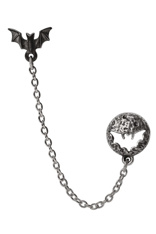 Luna Roost Moon and Bat Chain Earring - Gothic Jewelry
