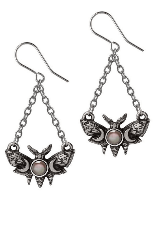 Lunar Moth Gothic Drop Earrings with Pearl Detail