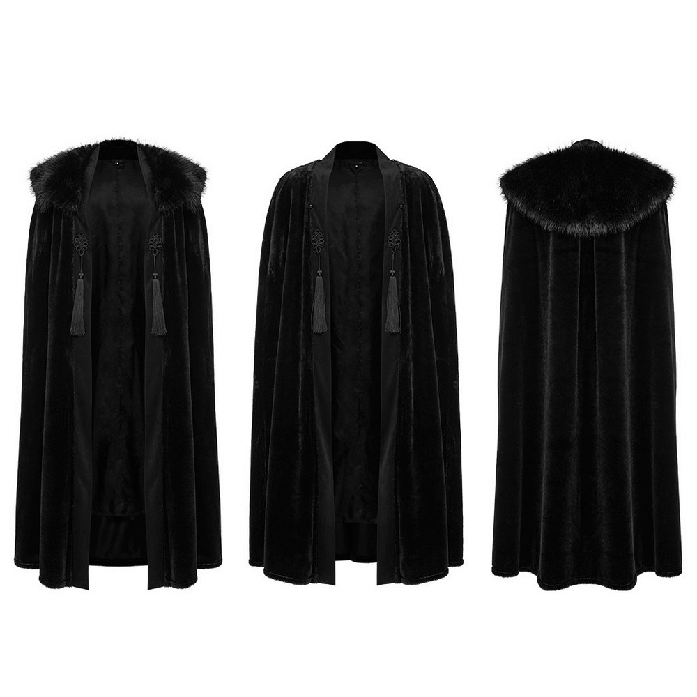 Lux Velvet Gothic Cloak with Fur Collar and Tassels