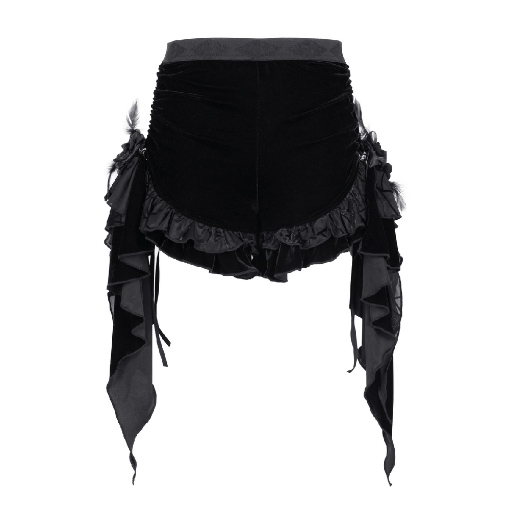 Luxurious Female Shorts with Ruffles and Feather Details
