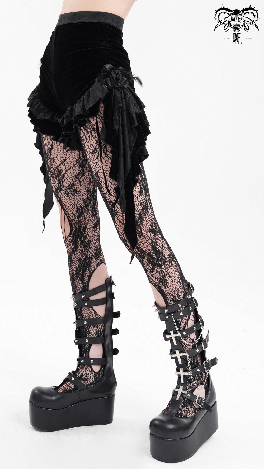 Luxurious Female Shorts with Ruffles and Feather Details