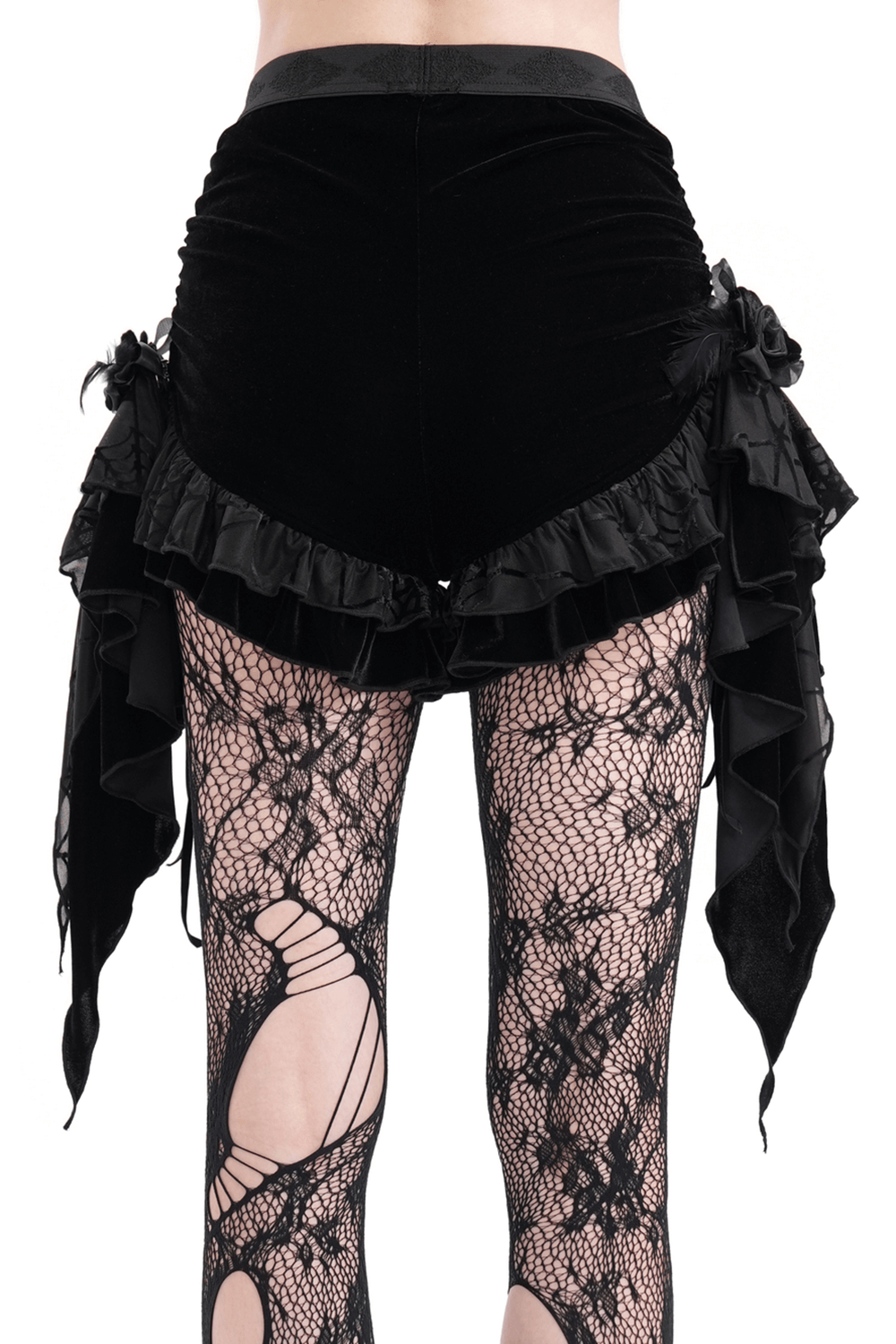 Luxurious Female Shorts with Ruffles and Feather Details