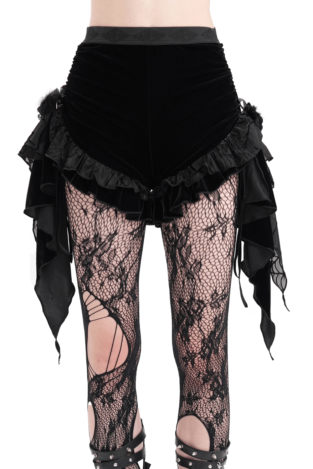 Luxurious Female Shorts with Ruffles and Feather Details