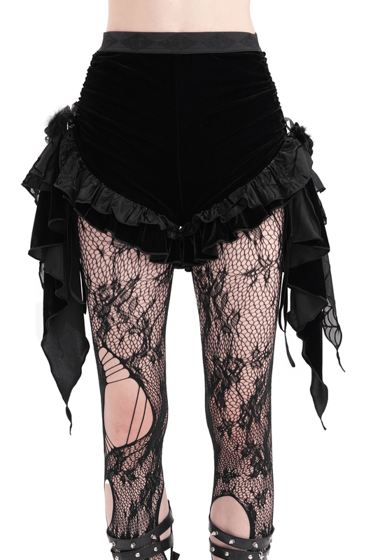 Luxurious Female Shorts with Ruffles and Feather Details