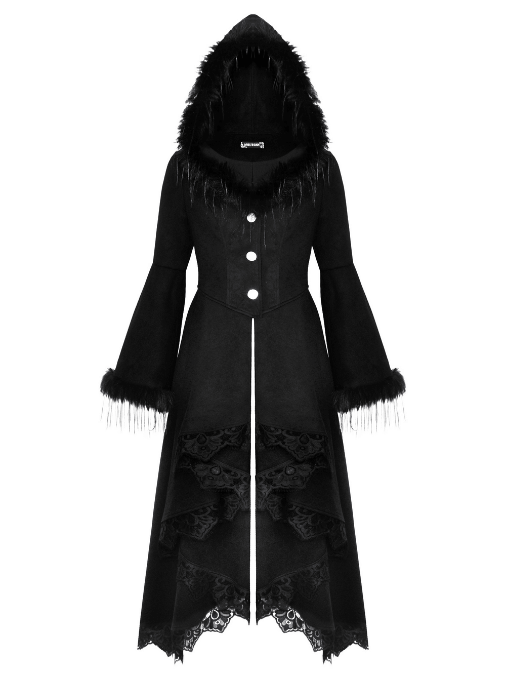 Luxurious Lace-Trimmed Gothic Hooded Coat for Women