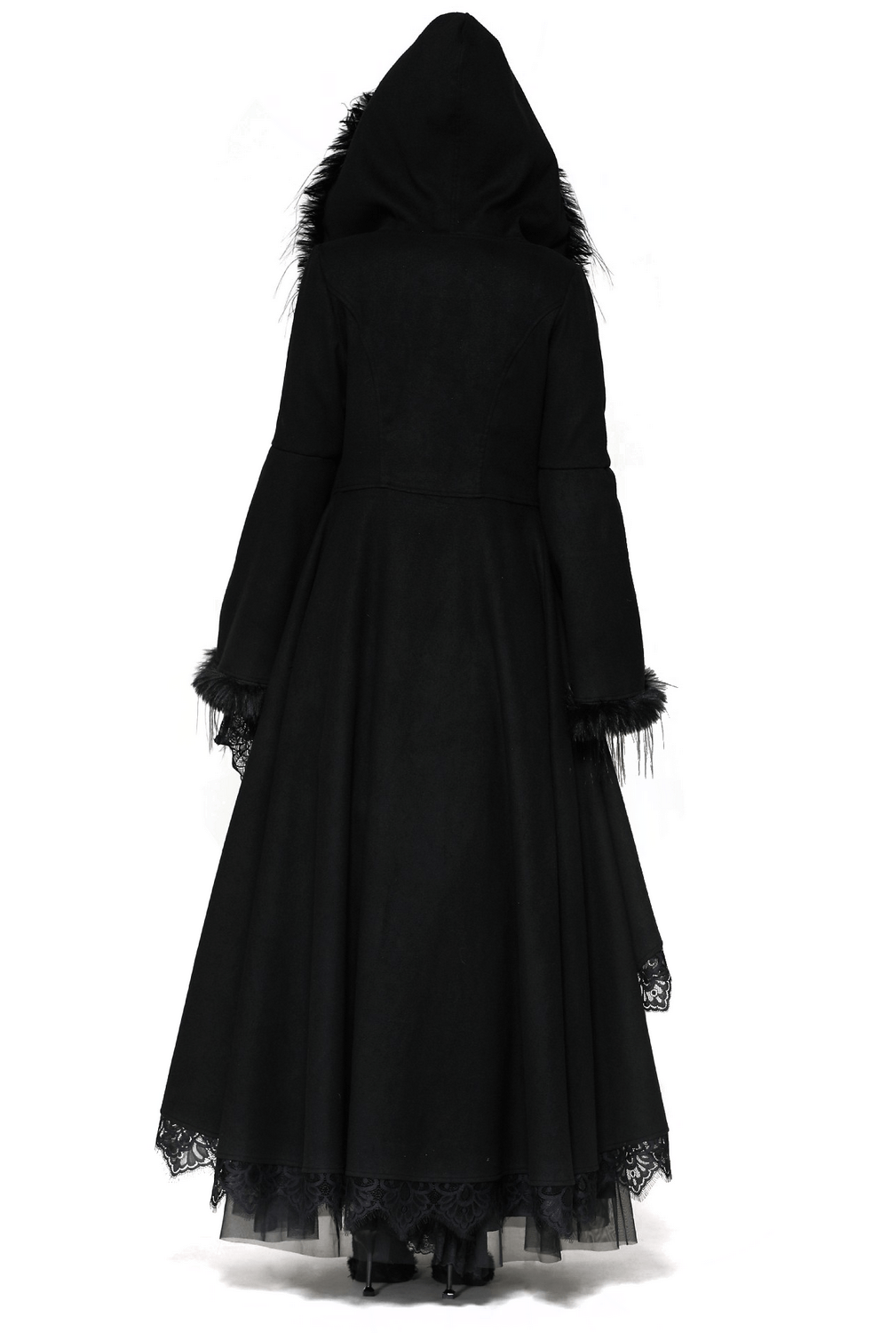 Luxurious Lace-Trimmed Gothic Hooded Coat for Women