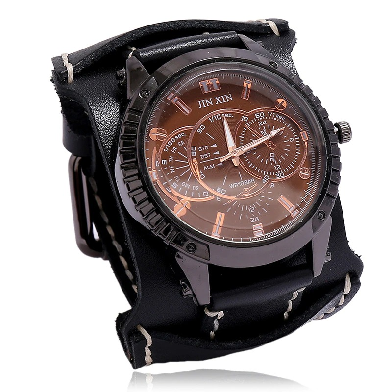 Luxury Big Dial Quartz Lovers Watch / Fashion Men's Watches with Wide Leather Bracelets