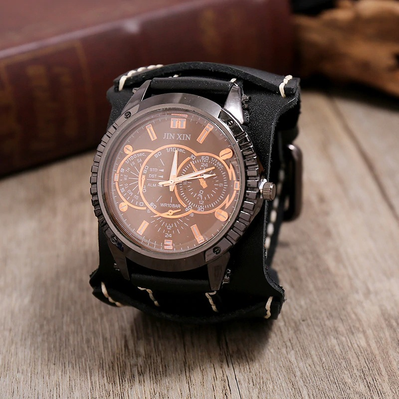 Luxury Big Dial Quartz Lovers Watch / Fashion Men's Watches with Wide Leather Bracelets