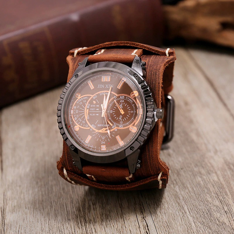 Luxury Big Dial Quartz Lovers Watch / Fashion Men's Watches with Wide Leather Bracelets