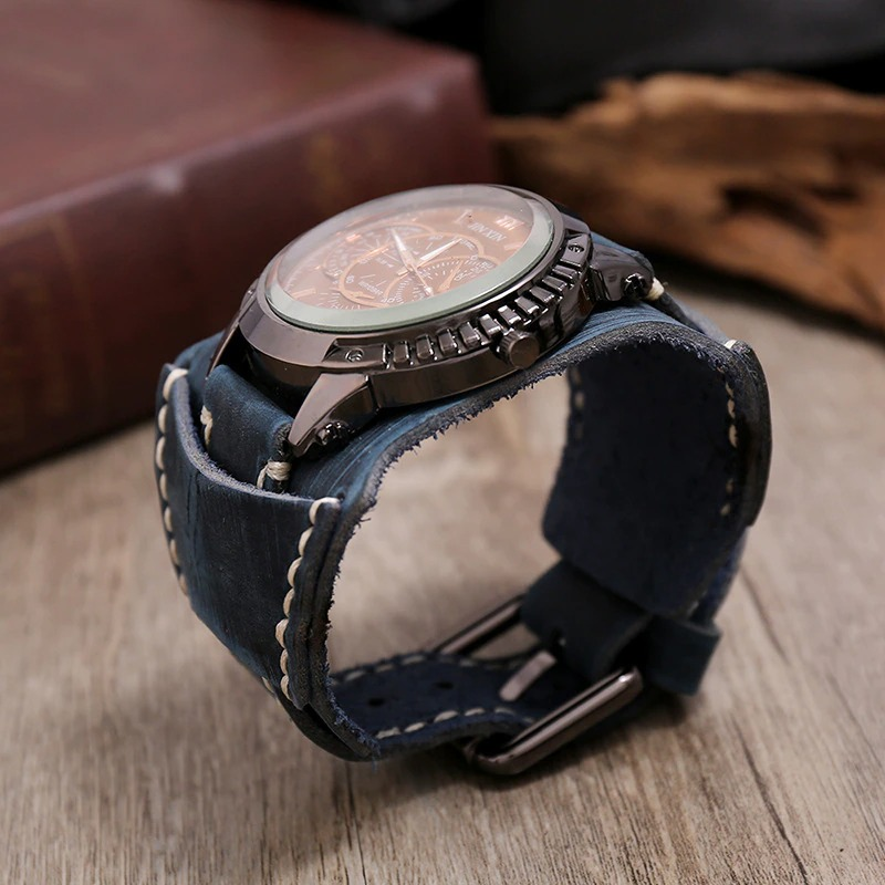 Luxury Big Dial Quartz Lovers Watch / Fashion Men's Watches with Wide Leather Bracelets