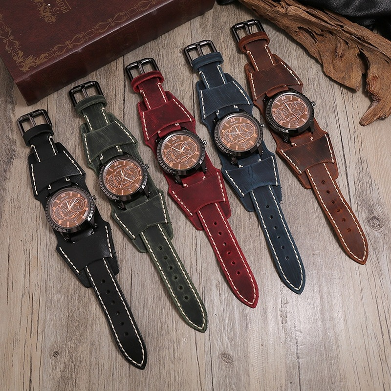 Luxury Big Dial Quartz Lovers Watch / Fashion Men's Watches with Wide Leather Bracelets