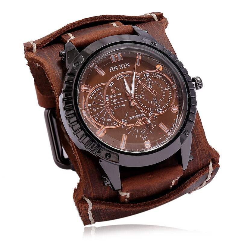 Luxury Big Dial Quartz Lovers Watch / Fashion Men's Watches with Wide Leather Bracelets