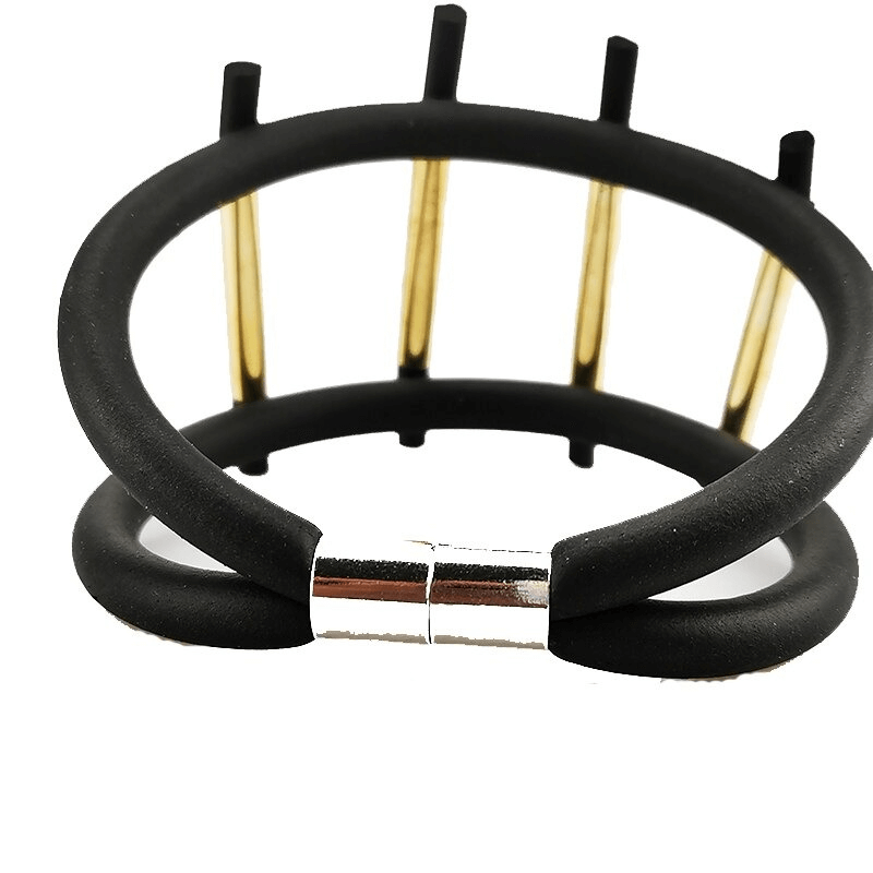 Luxury Black Color Charm Bracelets with Magnetic Clasp / Punk Style Rubber Wide Bracelets