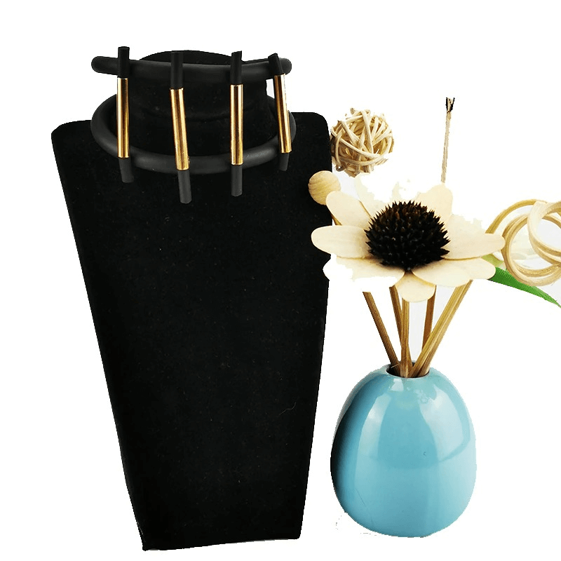 Luxury Black Color Charm Bracelets with Magnetic Clasp / Punk Style Rubber Wide Bracelets