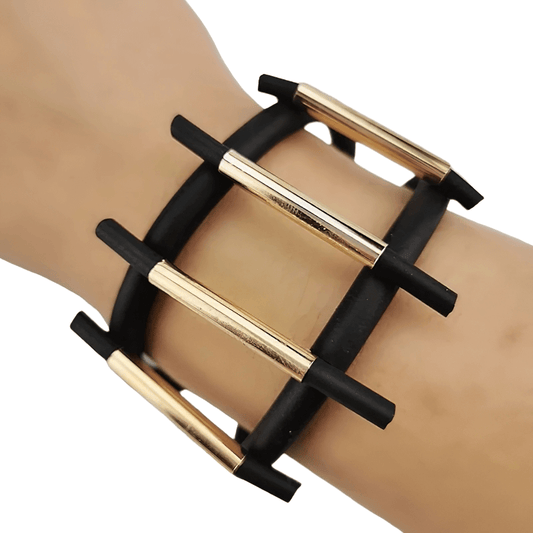 Luxury Black Color Charm Bracelets with Magnetic Clasp / Punk Style Rubber Wide Bracelets