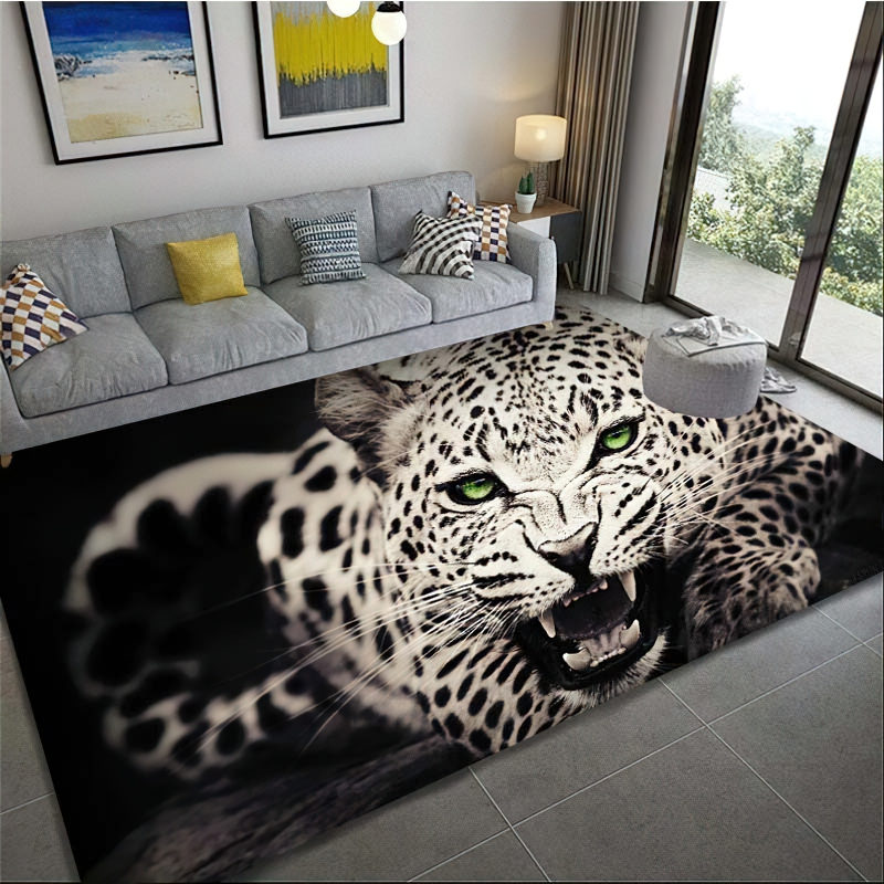 Luxury Carpets Of 3D Leopard Pattern For Home / Rectangular Large Rug For House Rooms