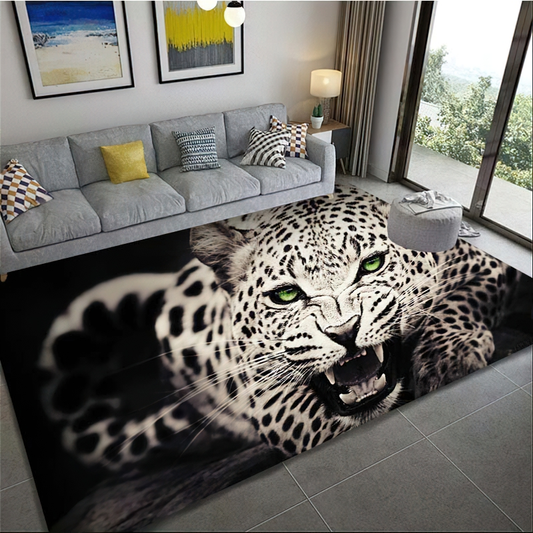 Luxury Carpets Of 3D Leopard Pattern For Home / Rectangular Large Rug For House Rooms