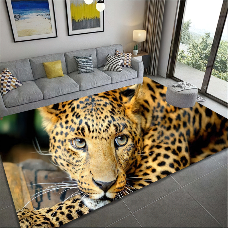 Luxury Carpets Of 3D Leopard Pattern For Home / Rectangular Large Rug For House Rooms