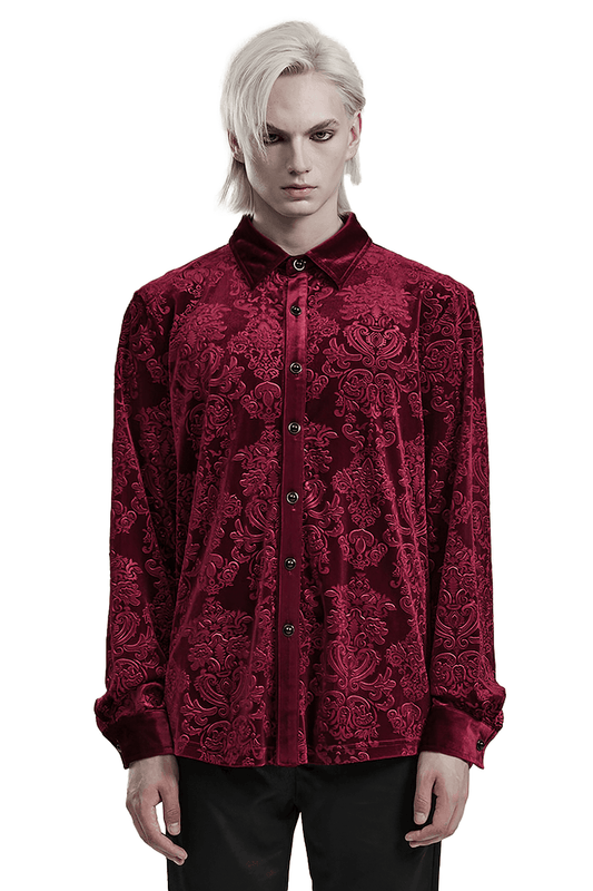 Luxury Gothic Velvet Floral Men's Formal Shirt