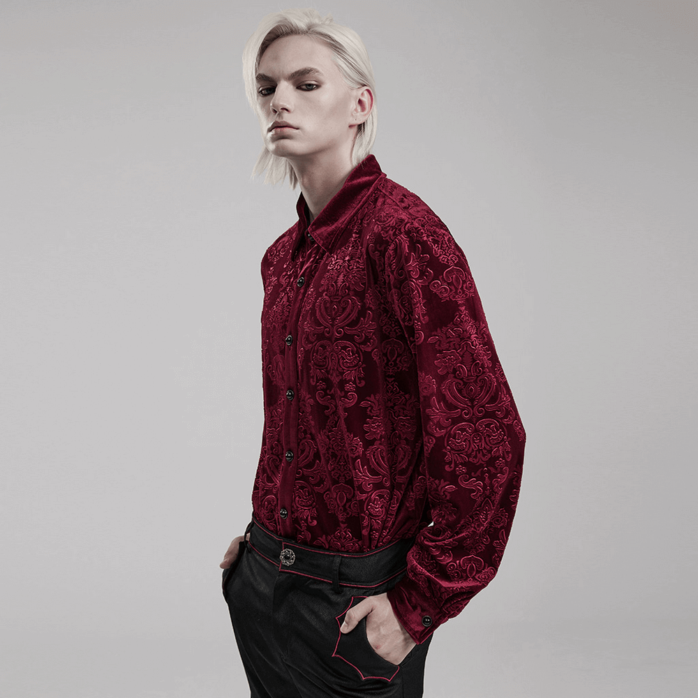 Luxury Gothic Velvet Floral Men's Formal Shirt