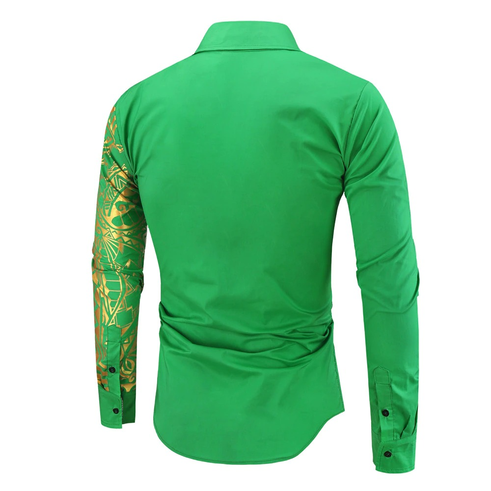Luxury Men's Shirt with Gold Print / Fashion Slim Fit Long Sleeve Shirts