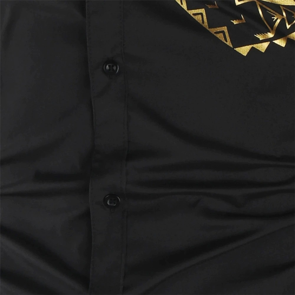 Luxury Men's Shirt with Gold Print / Fashion Slim Fit Long Sleeve Shirts
