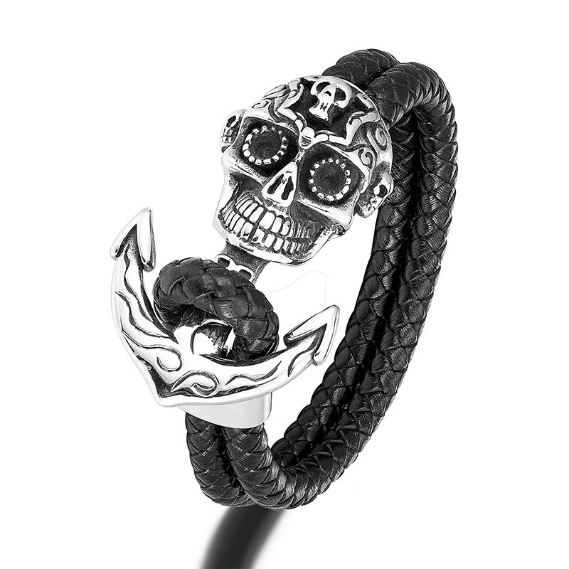 Luxury Men's Skull Anchor Bracelet in Punk Style / Handmade Stainless Steel Jewelry