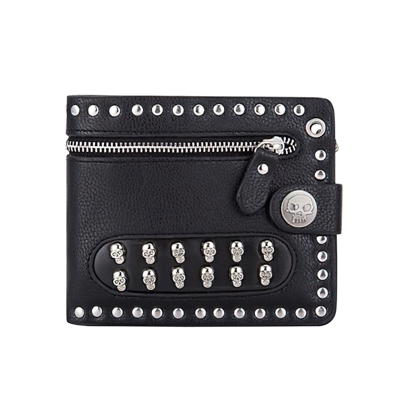 Luxury Short Wallet With Rivets Card Holder in Punk Style / Bikers Unisex Wallet With Chain