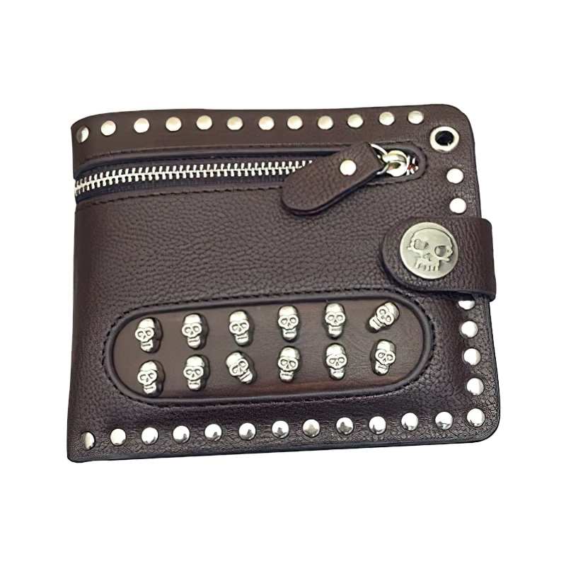 Luxury Short Wallet With Rivets Card Holder in Punk Style / Bikers Unisex Wallet With Chain