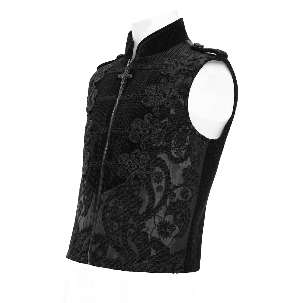Male Black Brocade Waistcoat with Embroidered Details