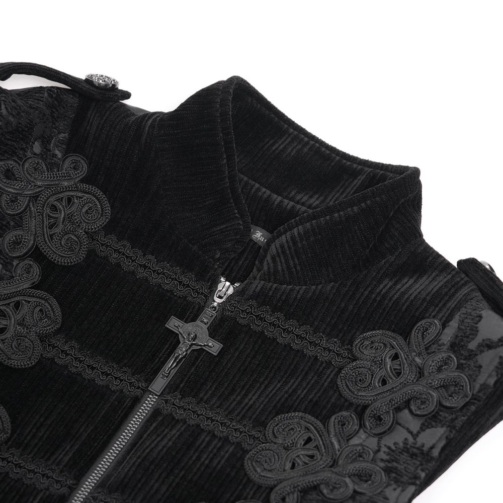 Male Black Brocade Waistcoat with Embroidered Details
