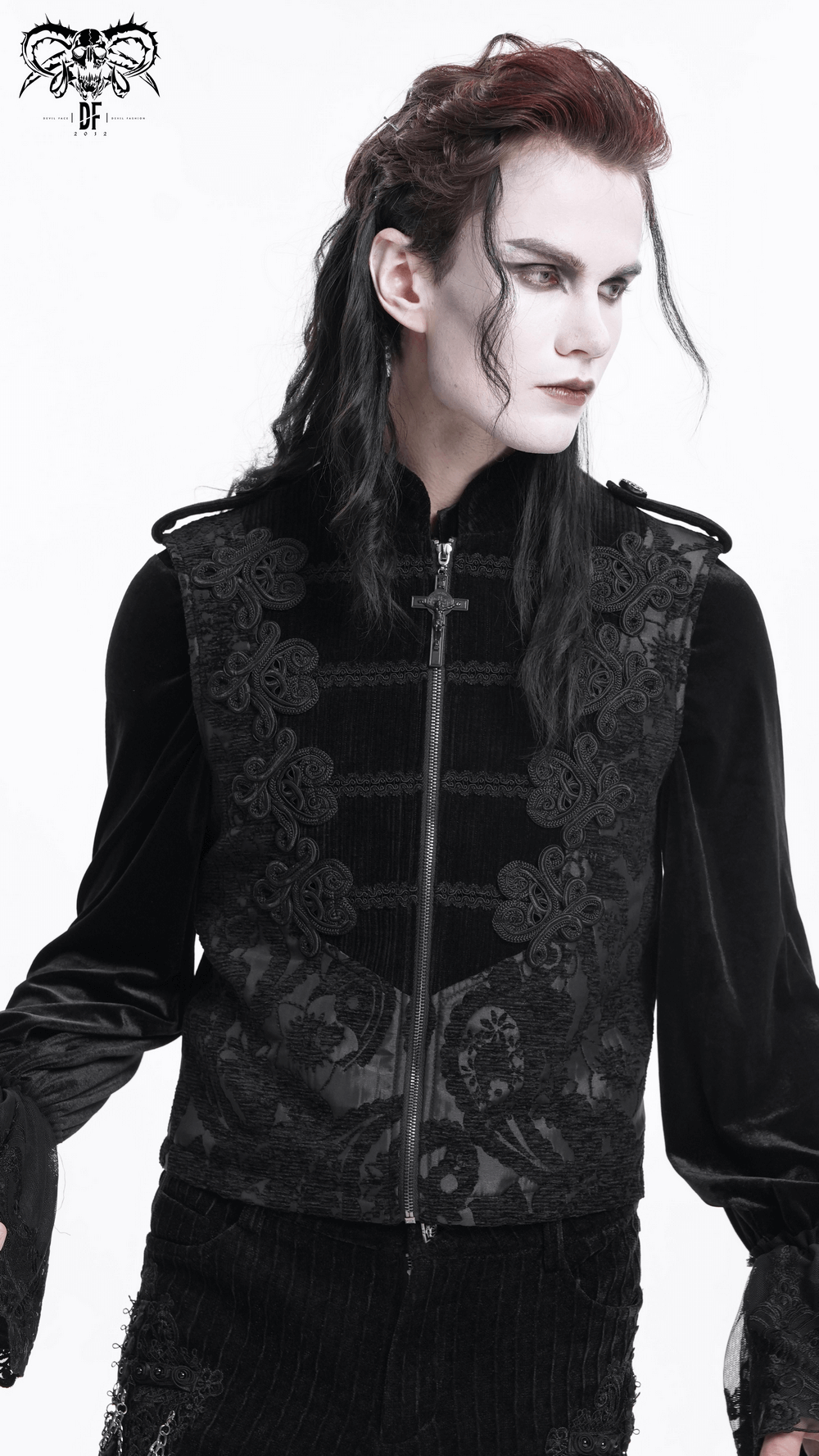 Male Black Brocade Waistcoat with Embroidered Details