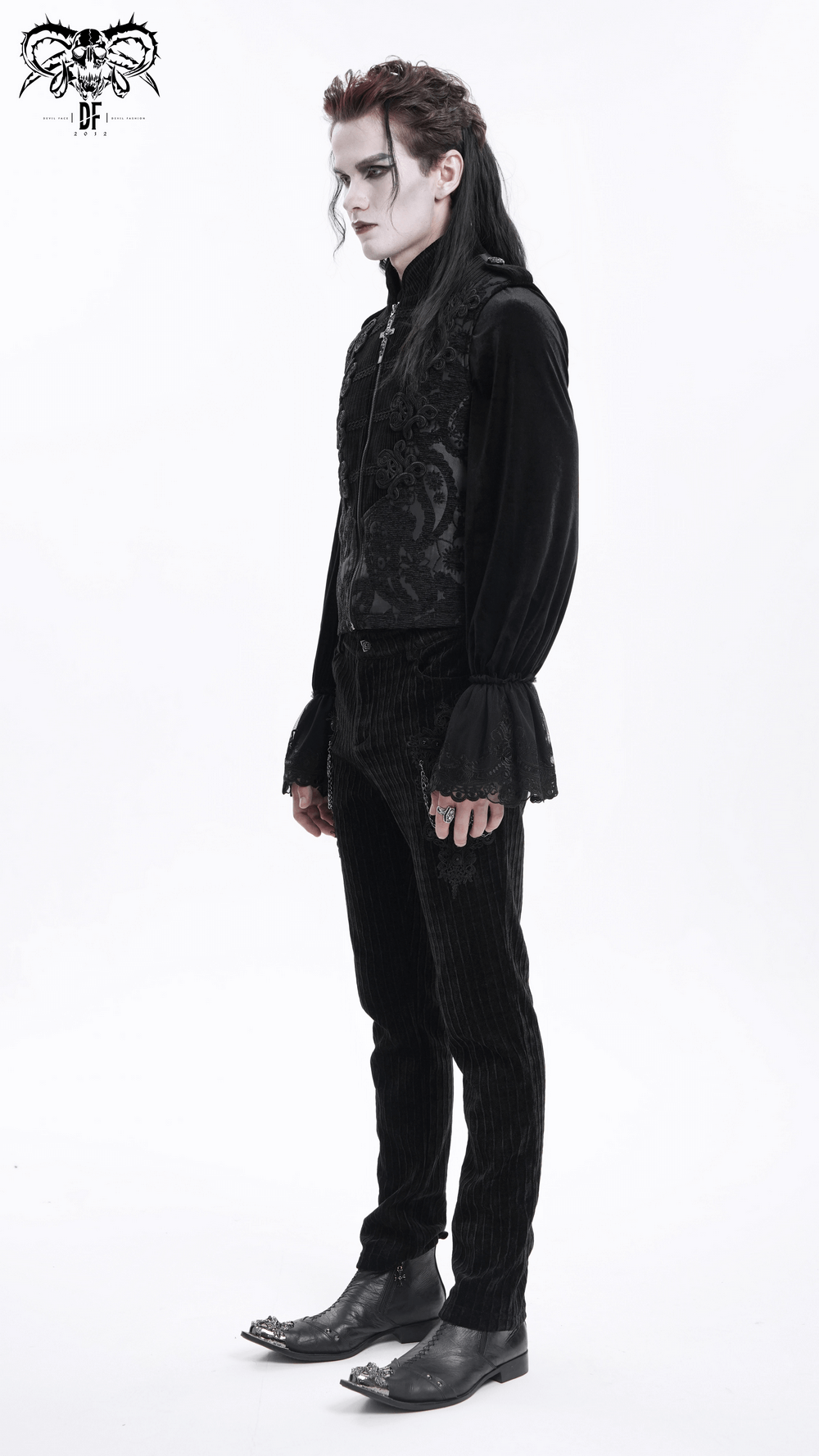 Male Black Brocade Waistcoat with Embroidered Details