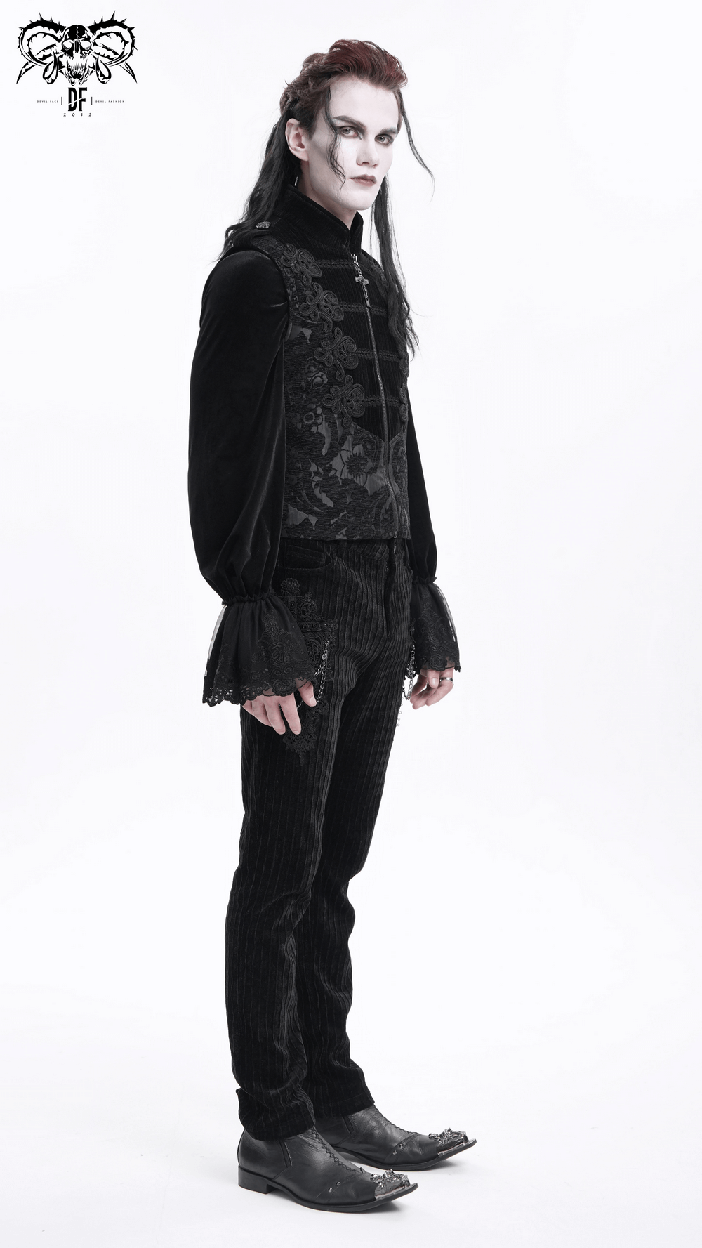 Male Black Brocade Waistcoat with Embroidered Details