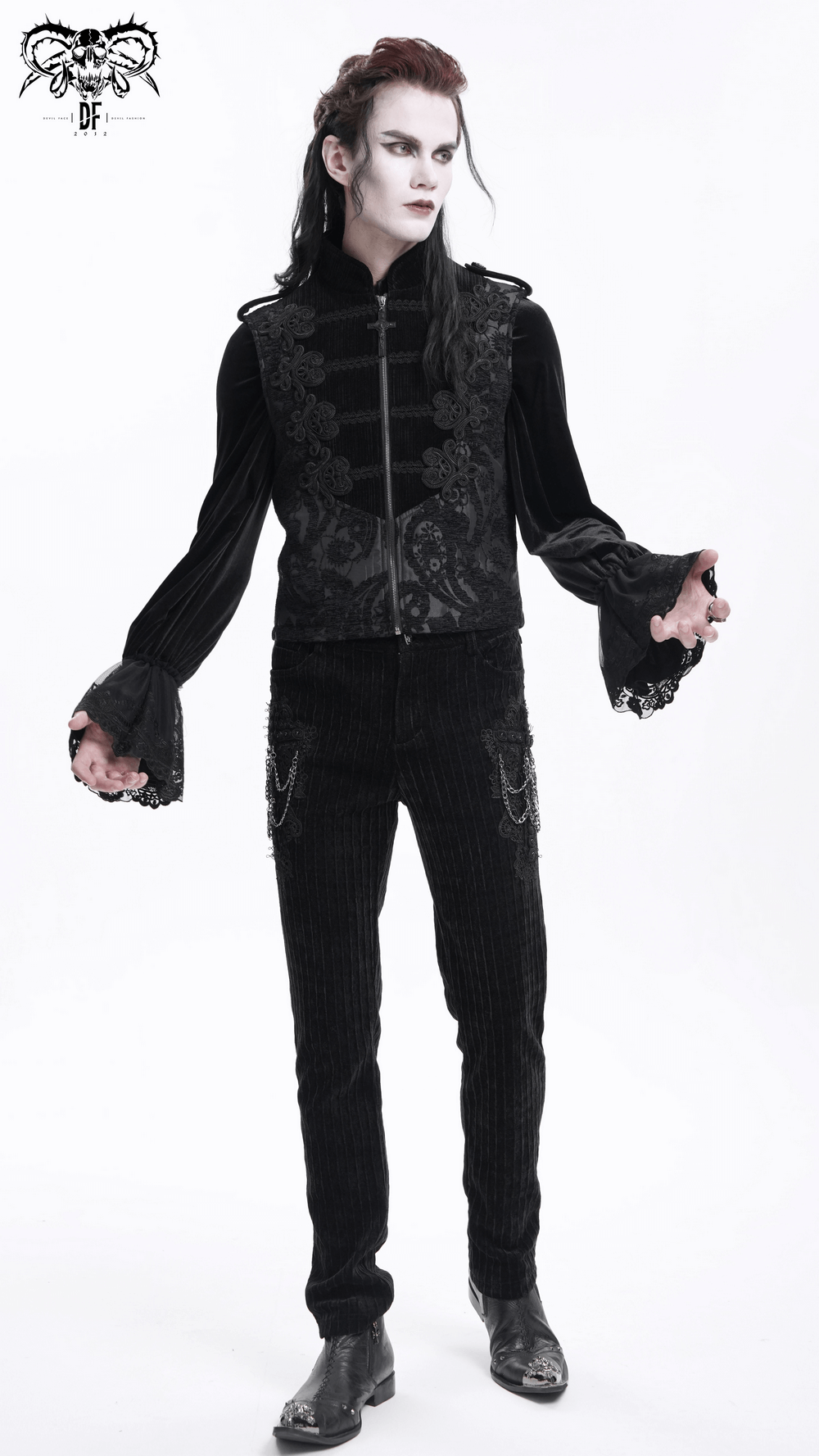 Male Black Brocade Waistcoat with Embroidered Details