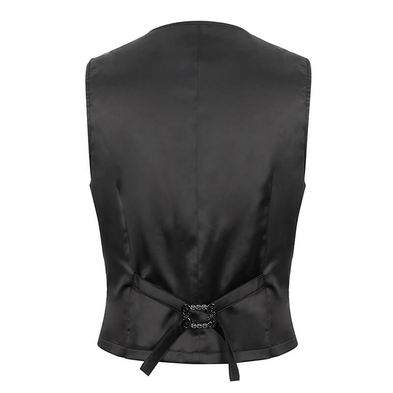 Male Black Jacquard Waistcoat / Men's Waistcoats with Patterned Metal Buttons and Belt on Back