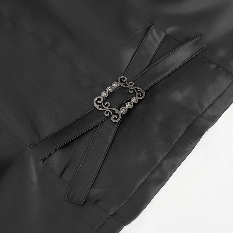 Male Black Jacquard Waistcoat / Men's Waistcoats with Patterned Metal Buttons and Belt on Back