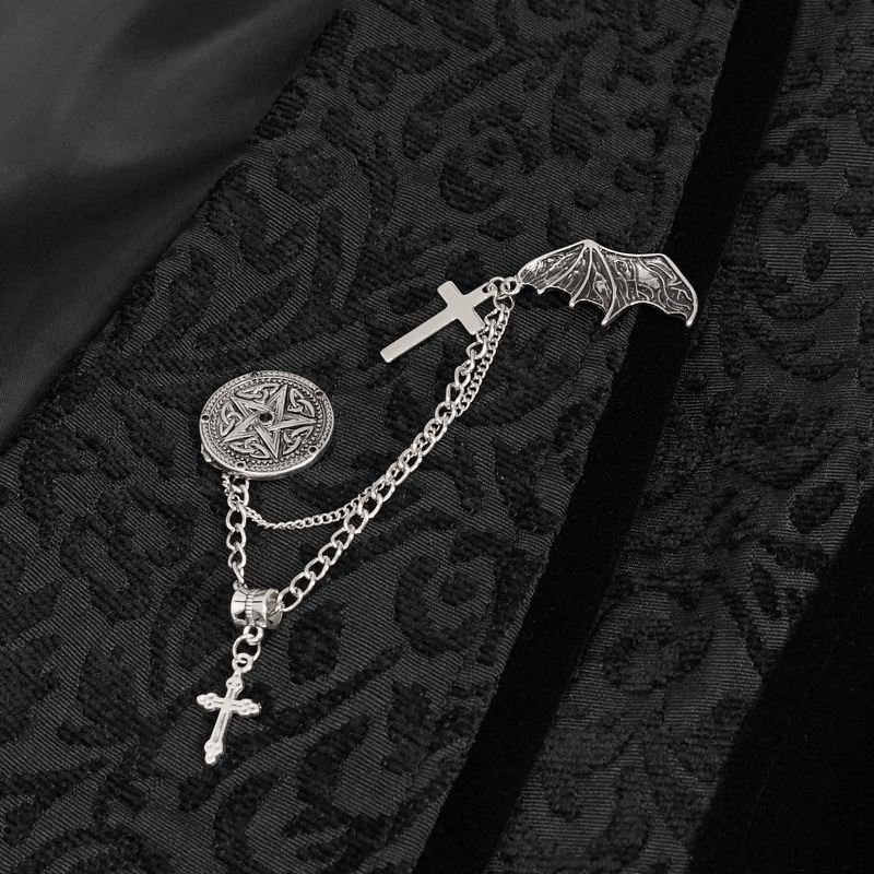 Male Black Jacquard Waistcoat / Men's Waistcoats with Patterned Metal Buttons and Belt on Back