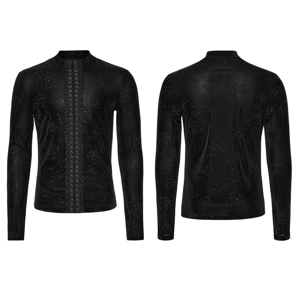 Male Black Rose Embossed Velvet Top with Long Sleeves