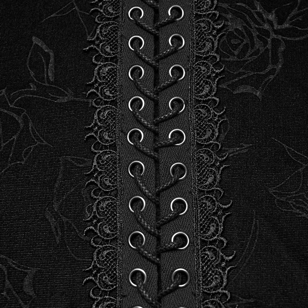 Male Black Rose Embossed Velvet Top with Long Sleeves