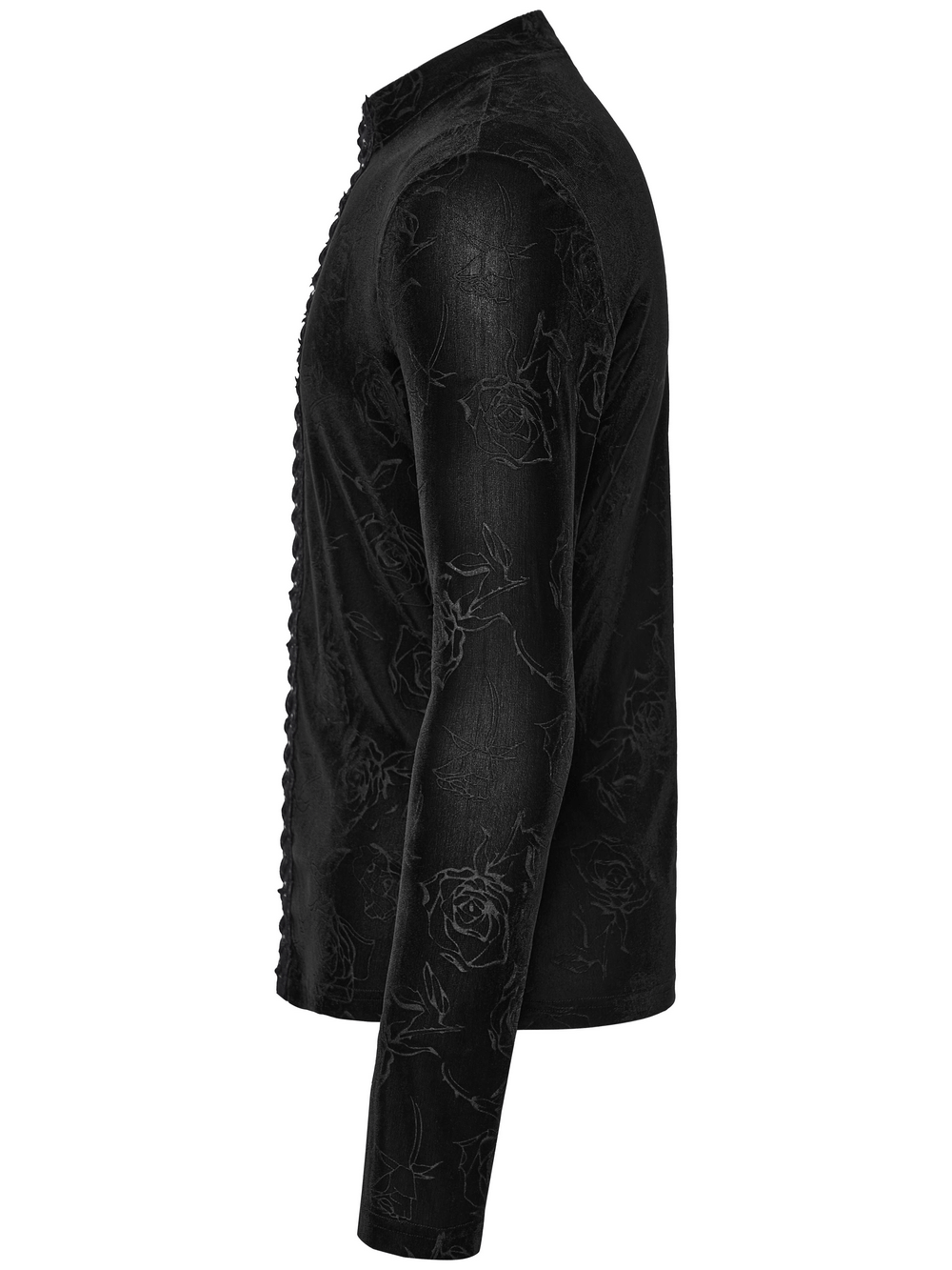 Male Black Rose Embossed Velvet Top with Long Sleeves