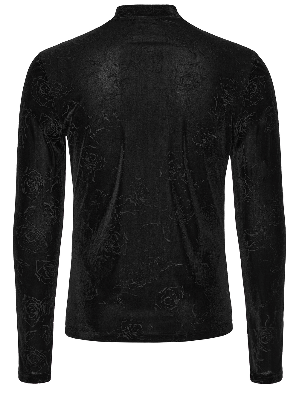 Male Black Rose Embossed Velvet Top with Long Sleeves