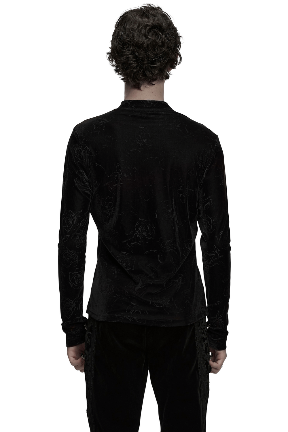 Male Black Rose Embossed Velvet Top with Long Sleeves